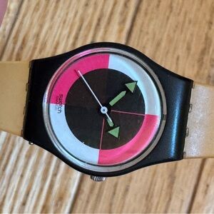 Swatch Swiss purple and Pink Bold Color-Blocked Watch 1985